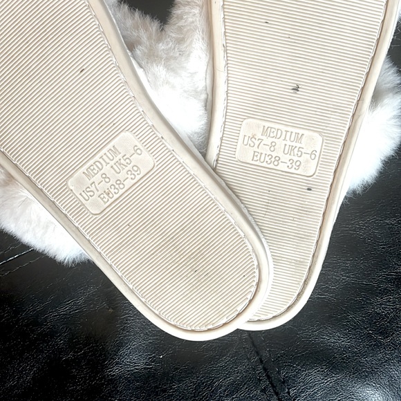 Cross Band White Fuzzy Slippers - Picture 2 of 4
